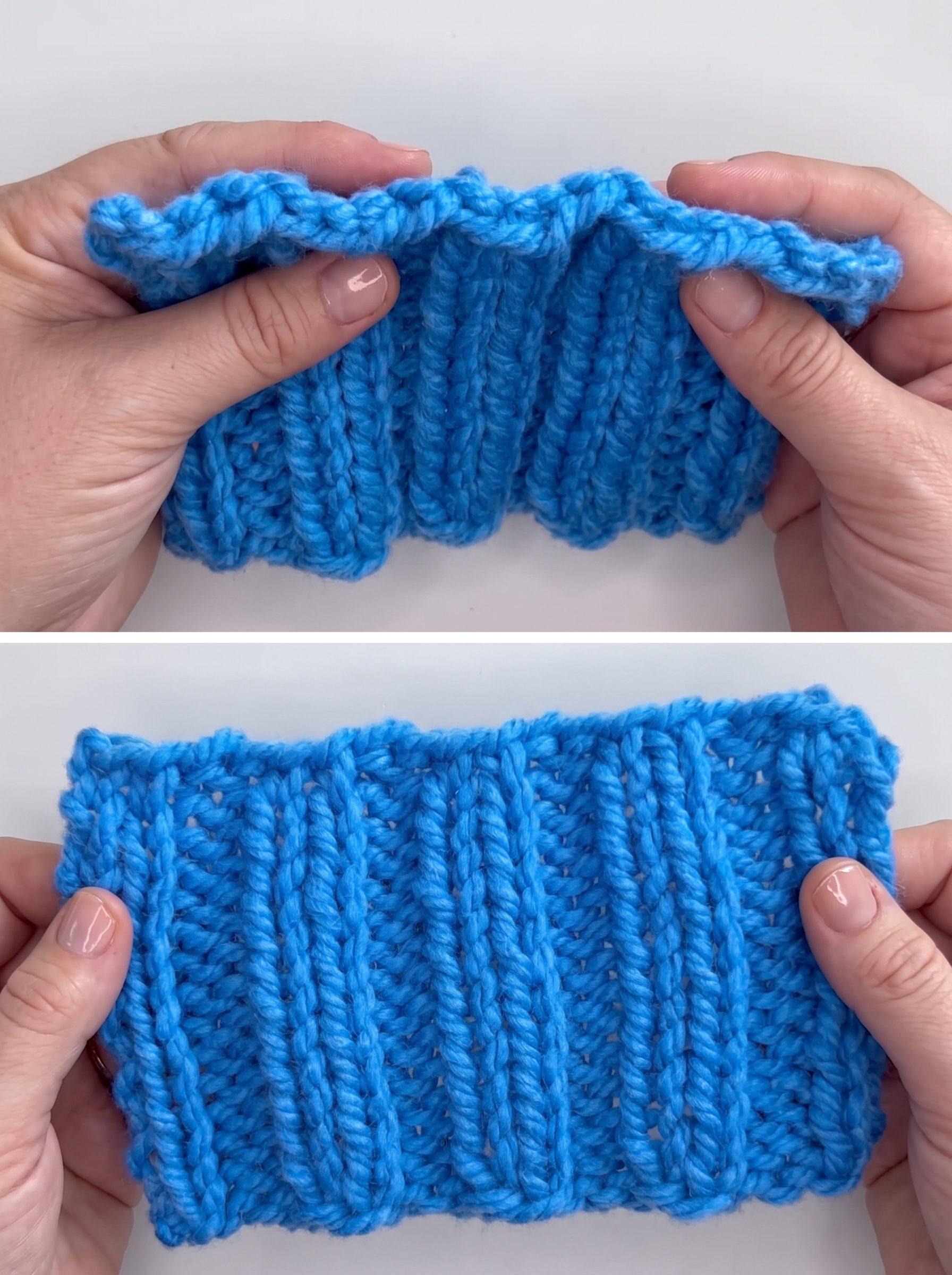 A close-up view of a skilled knitter troubleshooting a tight or uneven edge on a knitted piece. In the foreground, there's a pair of hands meticulously adjusting the edge, showcasing tension and techniques to achieve a smooth finish—fingers gently pulling at the stitches to demonstrate the process. The middle ground features a half-finished scarf draped over a cozy knitting needle, highlighting texture and color with hints of rich yarn hues. The background includes a softly lit room with shelves filled with colorful yarns and knitting tools, creating a warm, inviting atmosphere. The lighting is soft and diffuse, emulating daylight streaming in through a window, enhancing the focus on the hands and the knitting project while evoking a mood of tranquility and craftsmanship.