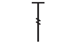 US treble crochet chart symbol: a tall T crossed by two diagonal bars.